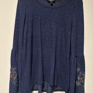 Simply Vera Vera Wang Navy Long Sleeve Top with Floral Accents